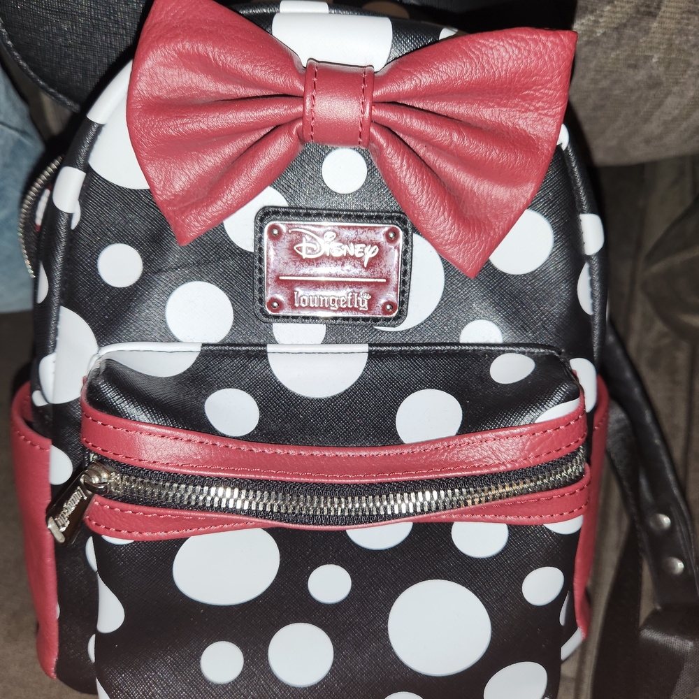 Disney Loungefly Polka Dot Mini Backpack with Red Bow